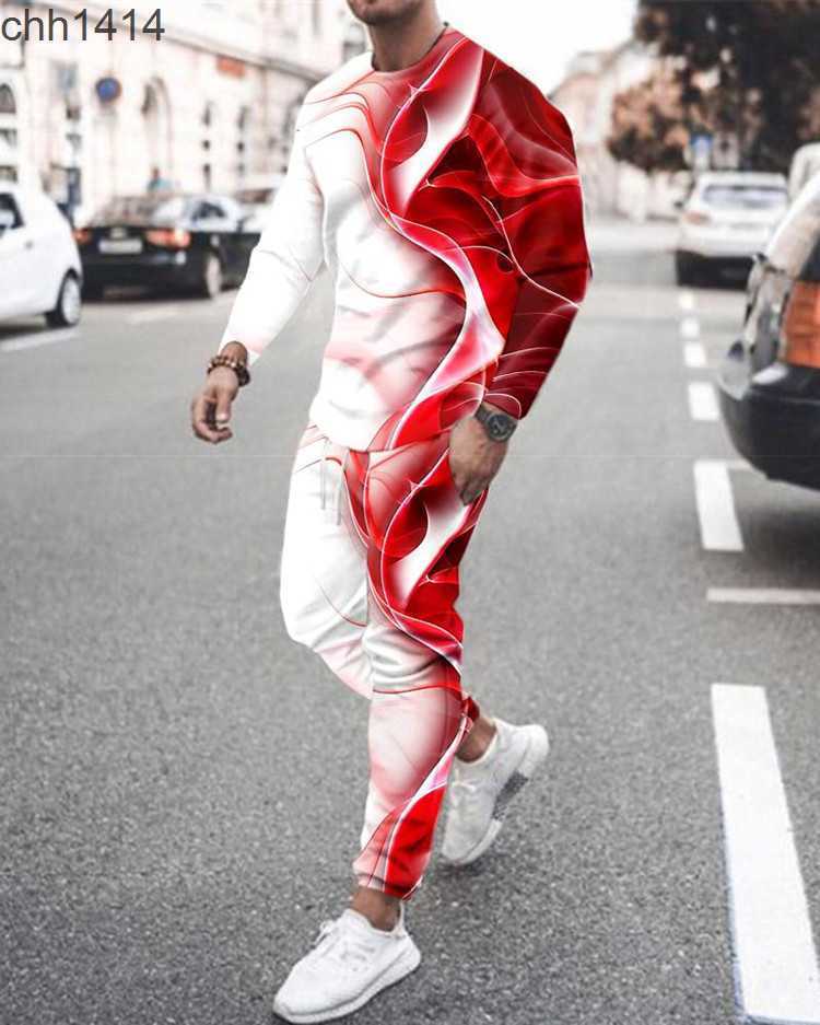 

Spring and autumn fashion urban leisure new gradient printing Pullover round neck long sleeve Pants Set, Blue