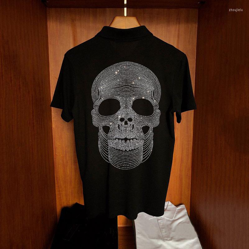 

Men's Polos Skull 3D Diamond Summer Hip-Hop Men's Polo Shirt Black And White Trend Short Sleeve, As shown asian size