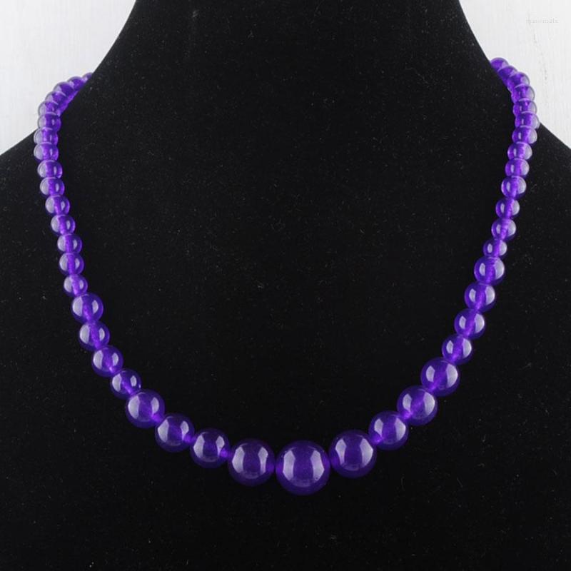 

Choker Purple Quartz Smooth Stone Round Beads Graduated 6-14mm Beaded Necklaces Strand Women Fashion Jewelry 45cm TF3023