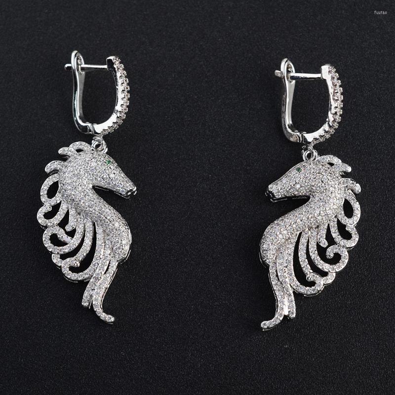 

Dangle Earrings 18 52mm 1pair Sea Horse Cubic Zircon Paved CZ Hoop
