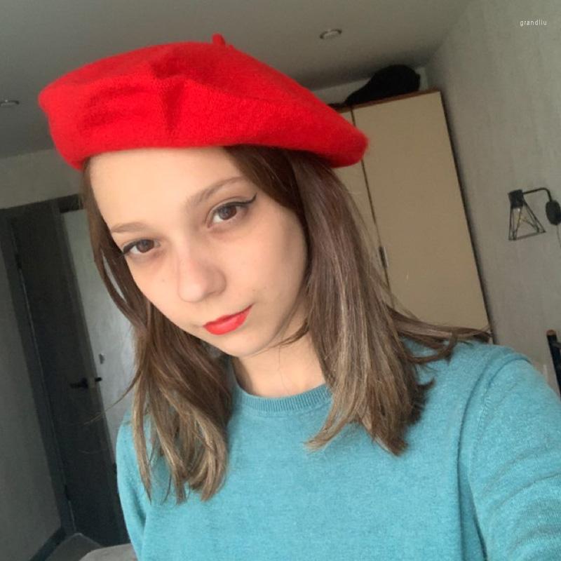

Berets Autumn Winter Women Hat Warm Vintage French Artist Girl Solid Color Walking Cap Beanies Female Painter Gift, Knitted beret hat