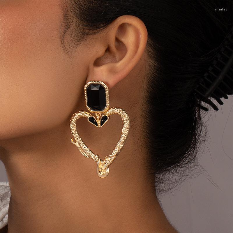 

Dangle Earrings GSOLD Double Serpent Golden Heart For Women Lover Gifts Exaggerated Snake Forming Love Earring Punk Jewelry