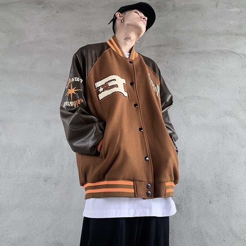 

Men's Jackets European And American Retro Pu Leather Stitching Baseball Uniform Jacket Men's Women's Same Trend Loose Couple, White