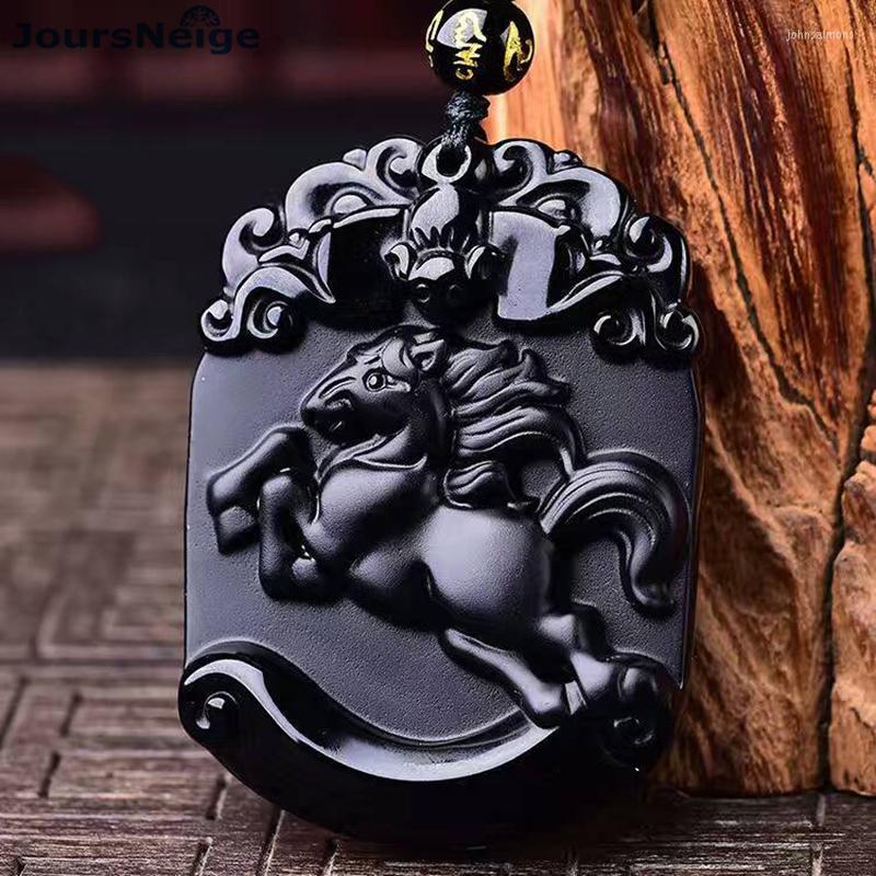 

Pendant Necklaces Wholesale JoursNeige Scrub Natural Obsidian Stone Horse Sweater Chain Necklace Women Men Energy Fashion Jewelry