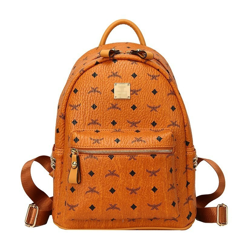 

School Bags Printed Large Capacity Rivet Fashion PU Student Backpacks, Yellow small
