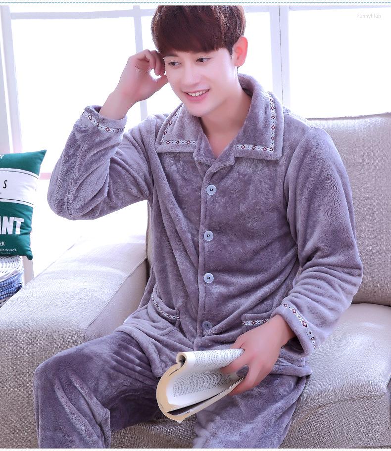 

Men's Sleepwear Adult Coral Fleece Homewear Male Winter Warm Nightwears Men's Thickened Flannel Long Sleeve Suit Plus Size D-2077, Style8