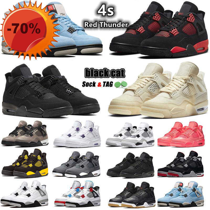 

New Top Quality University Blue Bred Og Jumpman 4 4s Basketball Shoes Sail Black Cat White Cement Cool Grey Red Thunder Retro Bred Unc, 100