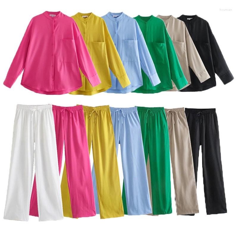 

Women's Two Piece Pants Women's Set Spring Summer Streetwear Long Sleeve O Neck Blouse Shirt Top Drawstring Waist Pieces Loose Suits, White top only