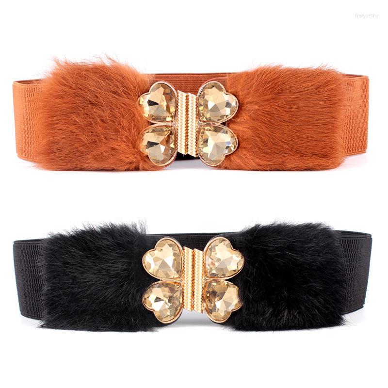 

Belts 2022 Fashion Korean Right Buckle Elastic Wide Belt 's Hair Strap Waist Female Women Rhinestone, Black