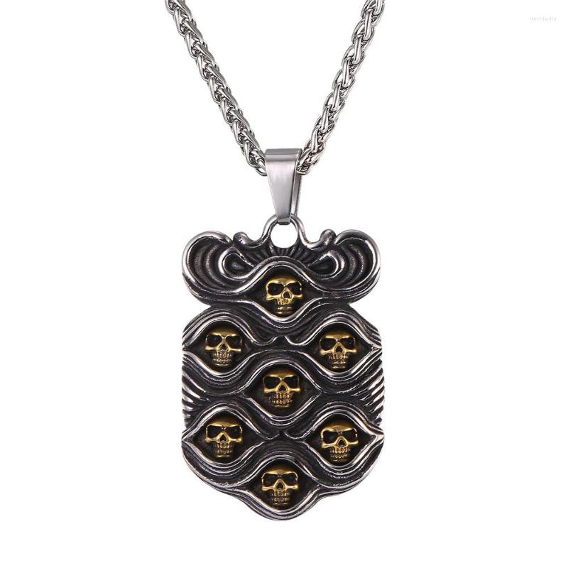 

Pendant Necklaces Collare Skull Tag Gold Color Stainless Steel Gothic Seven Dog Necklace Women Punk Rock Men Jewelry P806