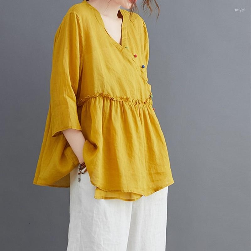 

Ethnic Clothing Cotton Linen Hanfu Women Top 2022 Summer Chinese Style Ladies Oriental Blouses Plus Size Long Sleeve Shirt 10410