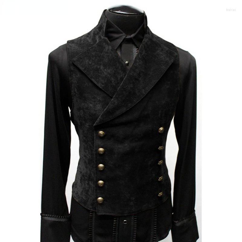 

Men' Vests Mens Double Breasted Gothic Steampunk Velvet Vest Stand Collar Medieval Victorian Black Waistcoat Men Stage Cosplay Prom Costume, Brown