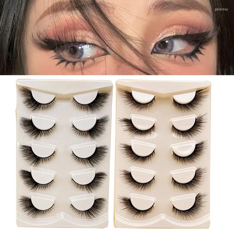 

False Eyelashes 5 Pairs 3D Winged Eyelash And Eye Elongated Cross Long Lash Extension Natural Reusable Cat Makeup Tool