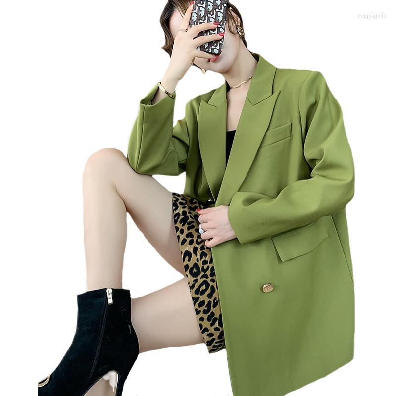 

Women's Trench Coats Long-Sleeved Suit Tops 2022 Spring Women's Casual Windbreaker Jacket Double-Breasted Female Loose Solid Color Coat, Black