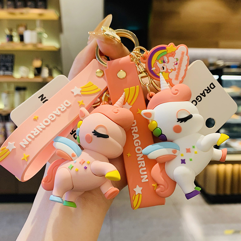 

Cartoon Unicorn Key Chains Ring Buckle Fashion PVC Pony Horse Pendant Car Keyrings Holder Women Lovers Animal Purse Bag Charm Keychains Trinket Jewelry Accessories