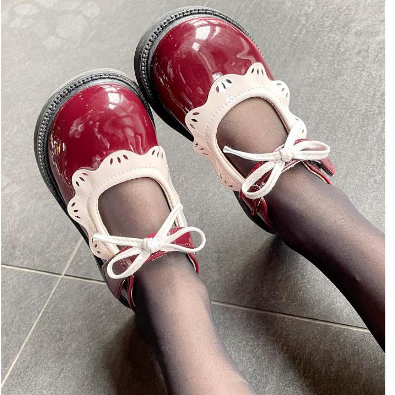 

Flat Shoes Spring Autumn Girls Shiny Leather Party Performance Kids Bow Princess Children Comfortable Single G565, Wine red