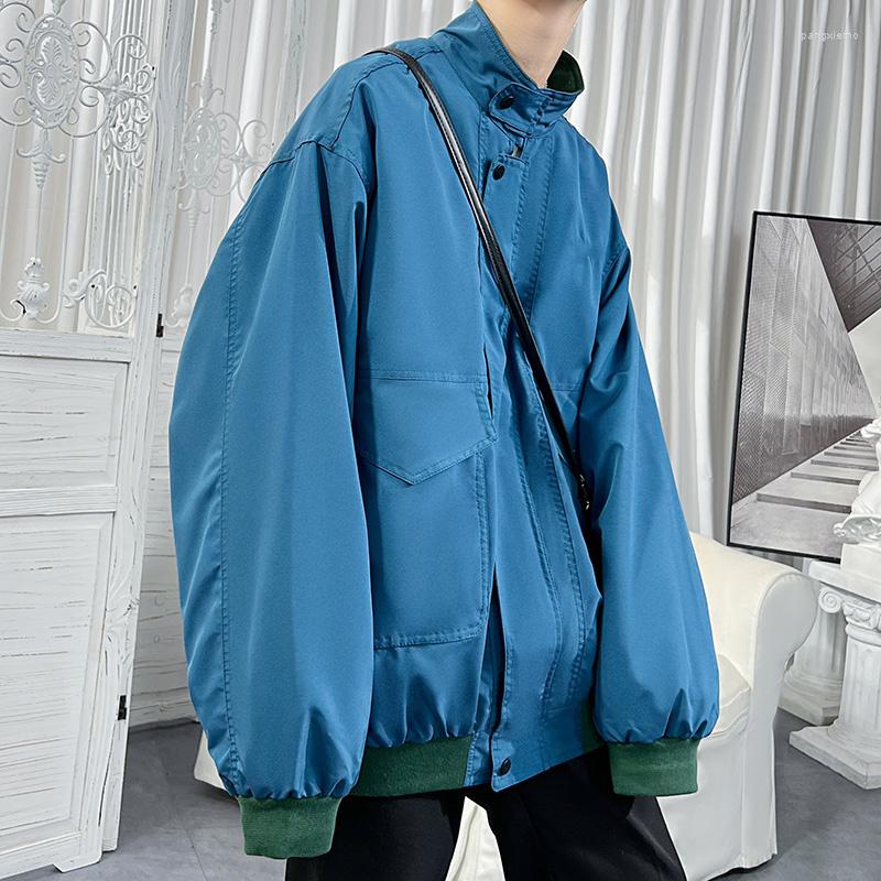 

Men's Jackets Oversized Pocket Jacket Men Fashion Casual Blue/Beige Baseball Mens Streetwear Loose Hip Hop Bomber Outwear, Peacock blue