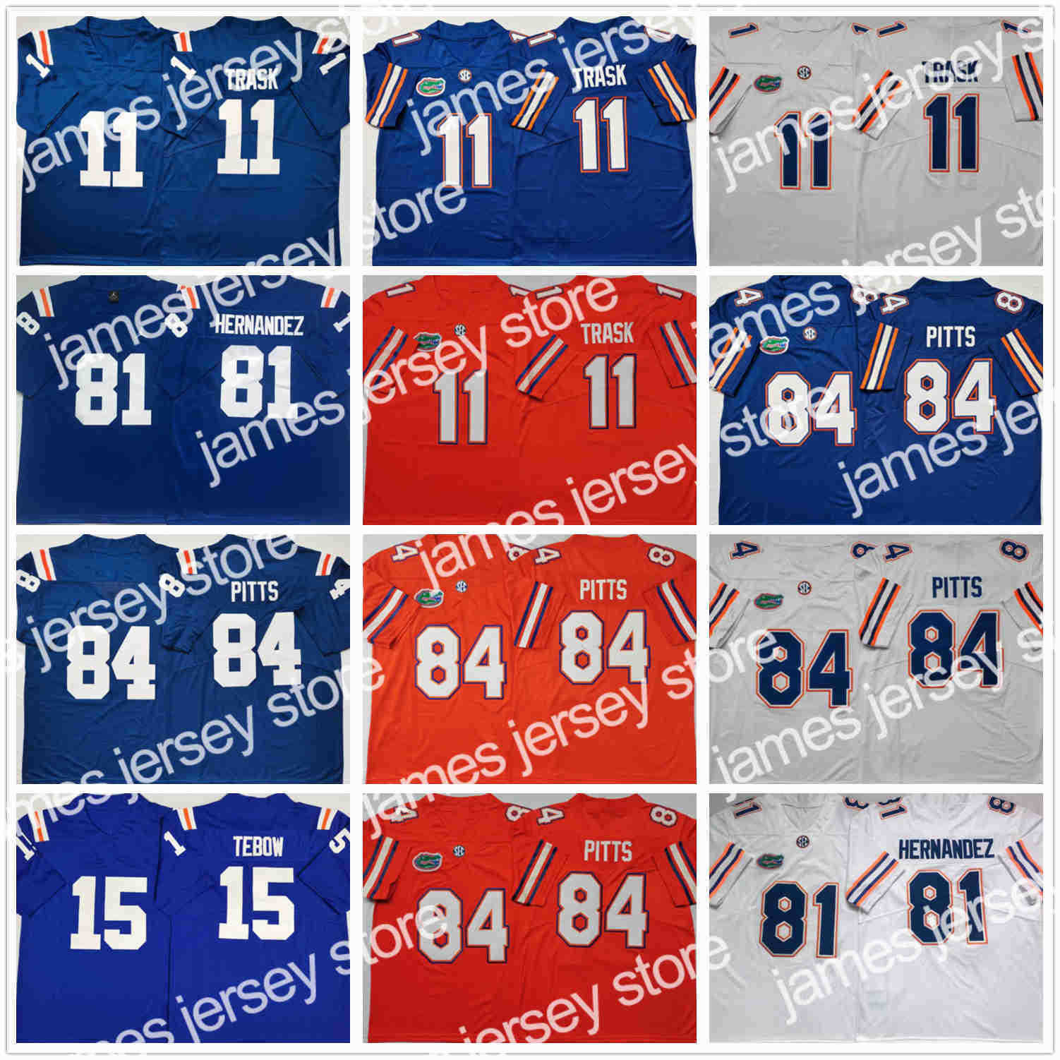 

American College Football Wear Florida Gators football stitched jersey 11 Kyle Trask 84 Pitts 15 Tim Tebow 22 Emmitt Smith-E.Smith 81 Aaron Hernandez, As pics