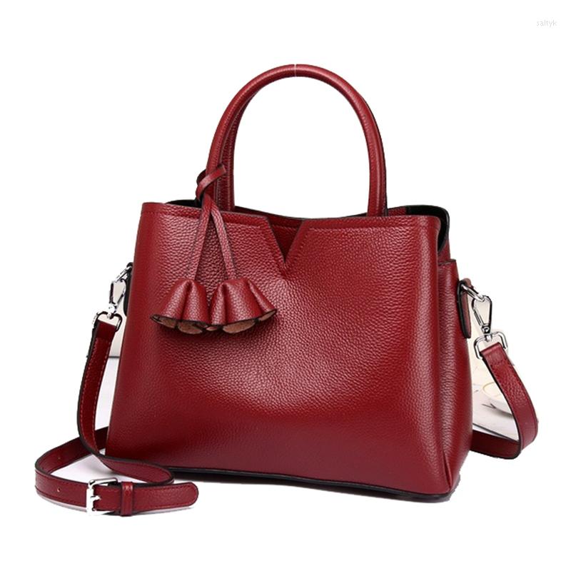 

Evening Bags Three-layer Pocket Leather Totes Handbags Crossbody Bag Fashion Diana Flowers First Layer Cowhide Shoulder All-match, Black