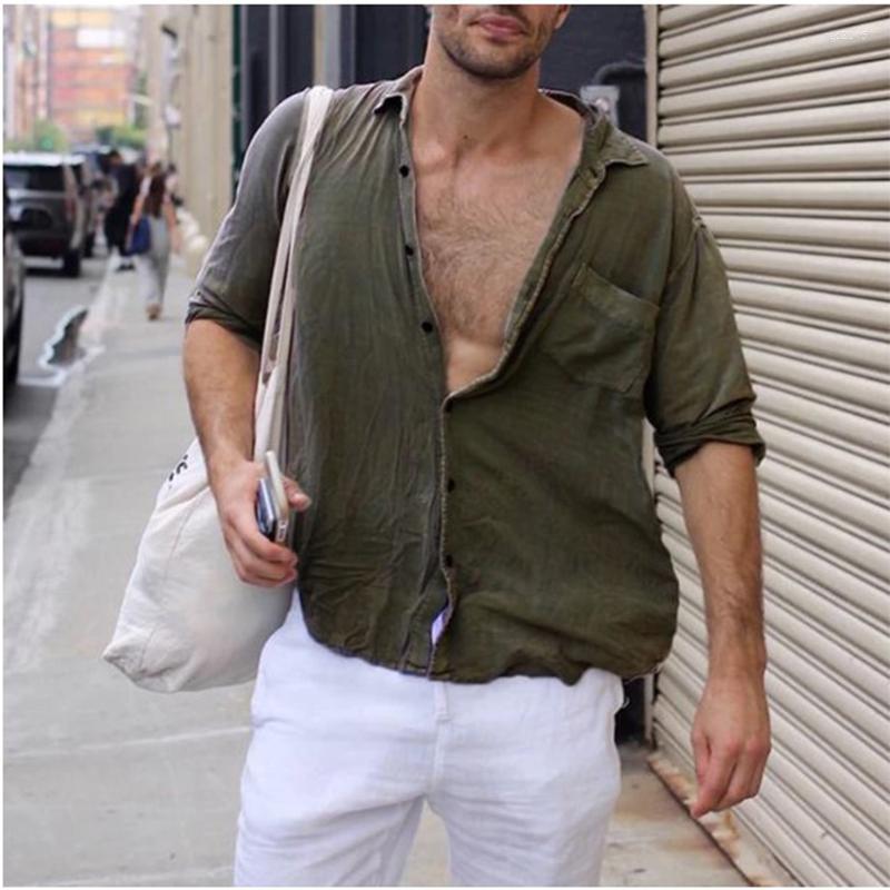 

Men' Casual Shirts 2022 Summer Men' Mid-Sleeve Lapel Pocket Cotton Linen Solid Color Loose Shirt -3XL, Black