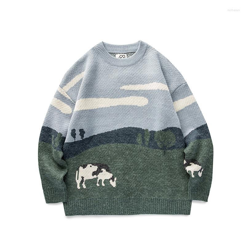 

Men's Sweaters 2022 Fashions Sweater Women Casual Harajuku Clothes Men Cows Vintage Winter Pullover Mens O-Neck Korean Oversize, Orange