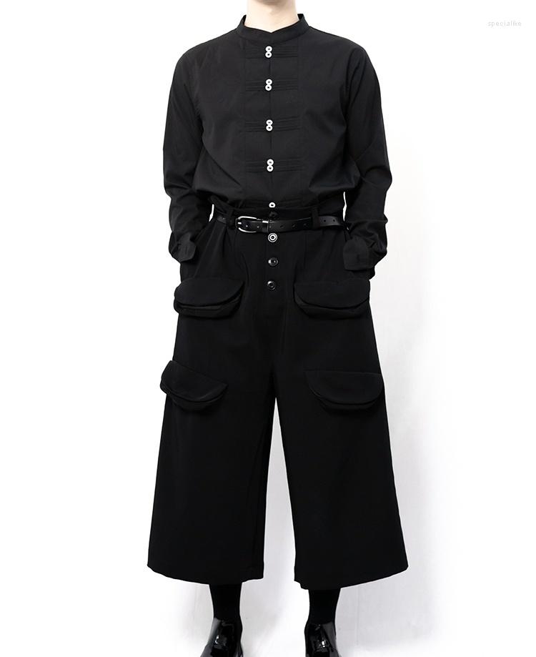 

Men' Pants Men' Casual Long Style Spring And Autumn Solid Color Simple Wide Leg Large Skirt Multi Pocket Black