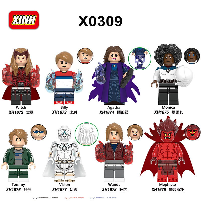 

X0309 Hero Minifigs Mini Toy Figures Witch Billy Vision Wanda Mephisto Agatha Building Blocks