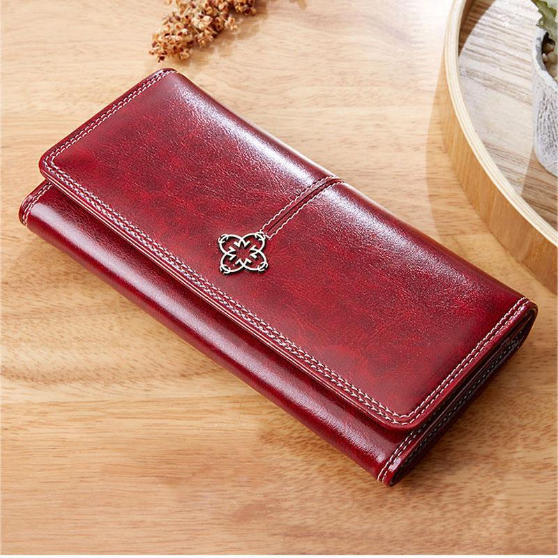

Wallets 2022 Women's Wallet Wax Oil Skin Money Bag Lady's Purse Leather Card Holder Portable, Black