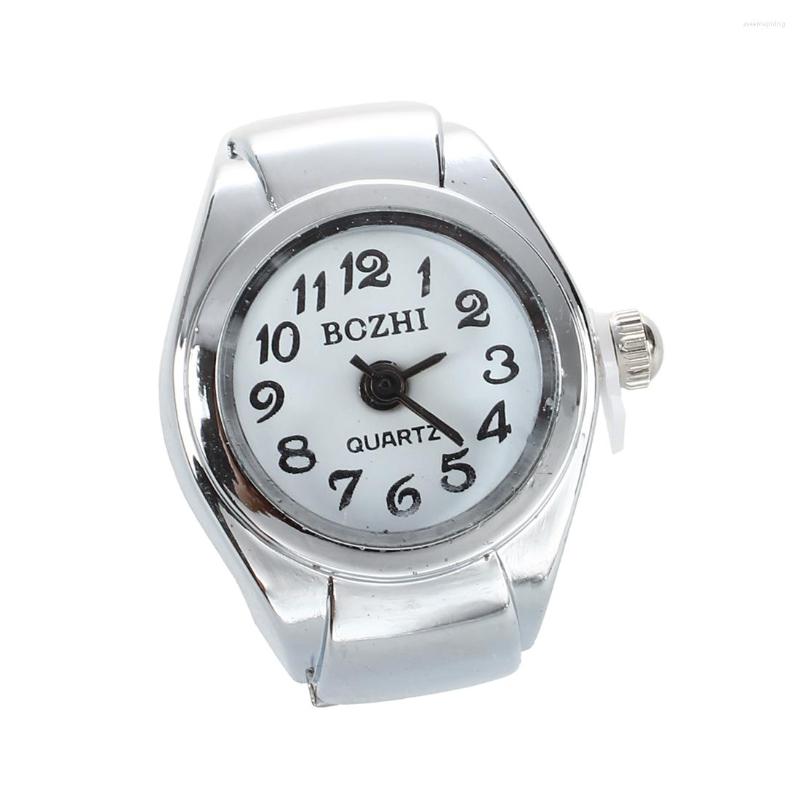 

Jewelry Pouches Unisex Quartz Alloy Round White Dial Arabic Numerals Ring Watch Silver