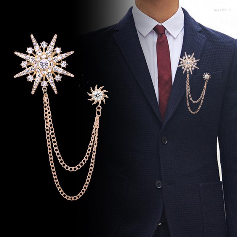

Brooches High-end Tassel Chain Star Brooch Crystal Rhinestone Lapel Pins Femme Suit Shirt Collar Badge Fashion Jewelry For Men