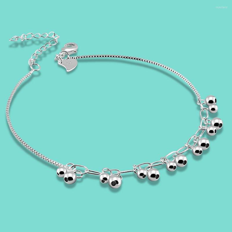 

Anklets Women's 925 Sterling Silver Beads Pendant Design Femal Summer Foot Jewelry Not Allergic 27cm Solid Chains