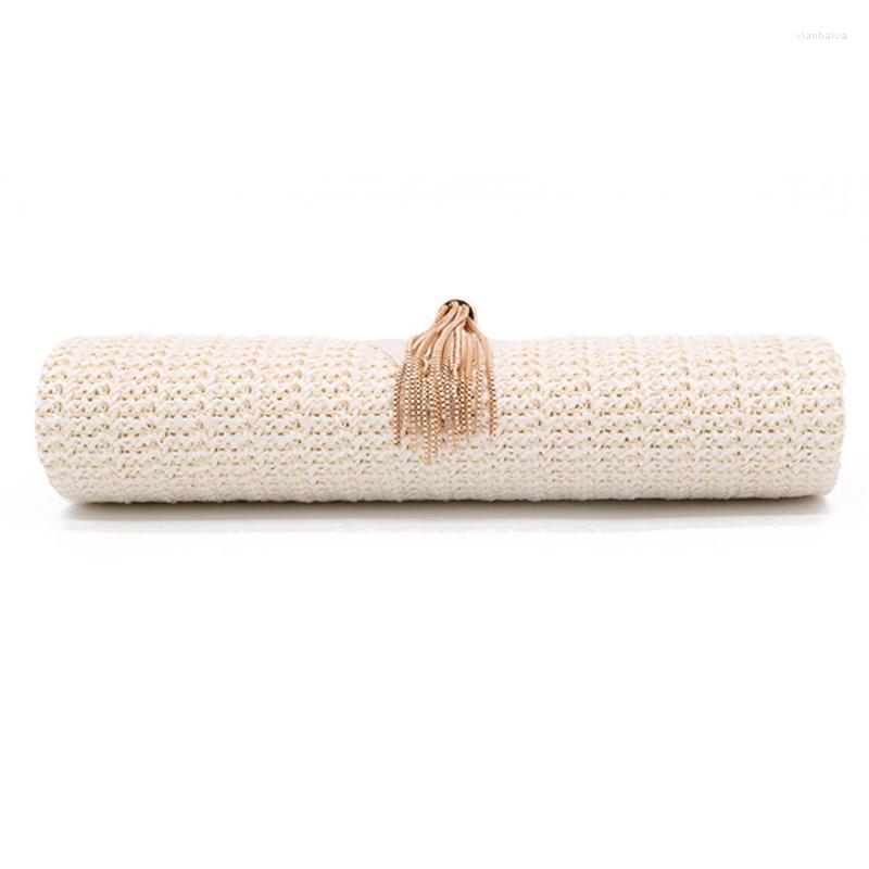 

Waist Bags Evening Dinner Bag Straw Handbag Tassel Crossbody Ring Handle Messenger Wedding Party Prom Clutch Purse, Beige