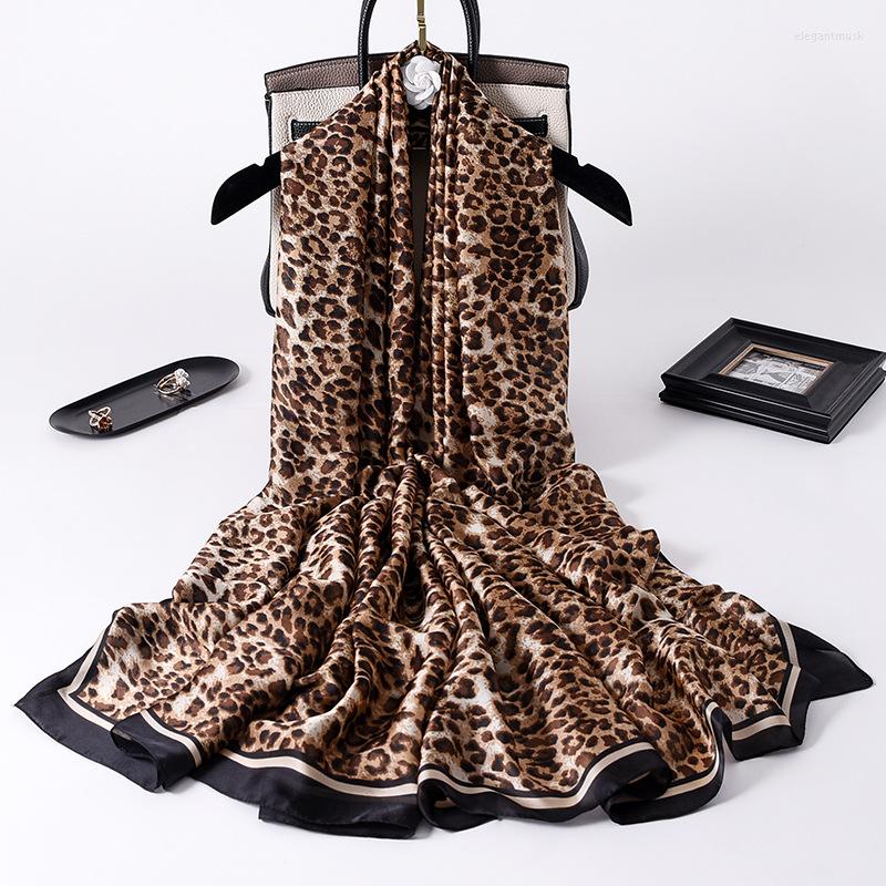 

Scarves 2022 Travel Dustproof Satin Leopard Print Bandanna Autumn 180X90CM Beach Towel Winter Fashion Sunscreen Shawls