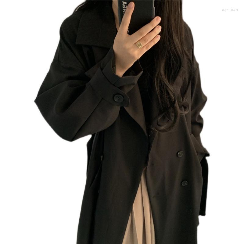 

Women's Trench Coats Korean Style Loose Oversized Long Women's Coat Double-Breasted Belted Lady Cloak Windbreaker Spring Fall Outerwear, Black