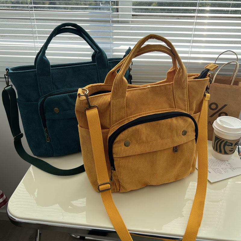 

Evening Bags 2022 Women Corduroy Shoulder Tote Solid Color Casual Handbag Fashion Canvas Messenger Zipper Simple Crossbody Bag, Brown