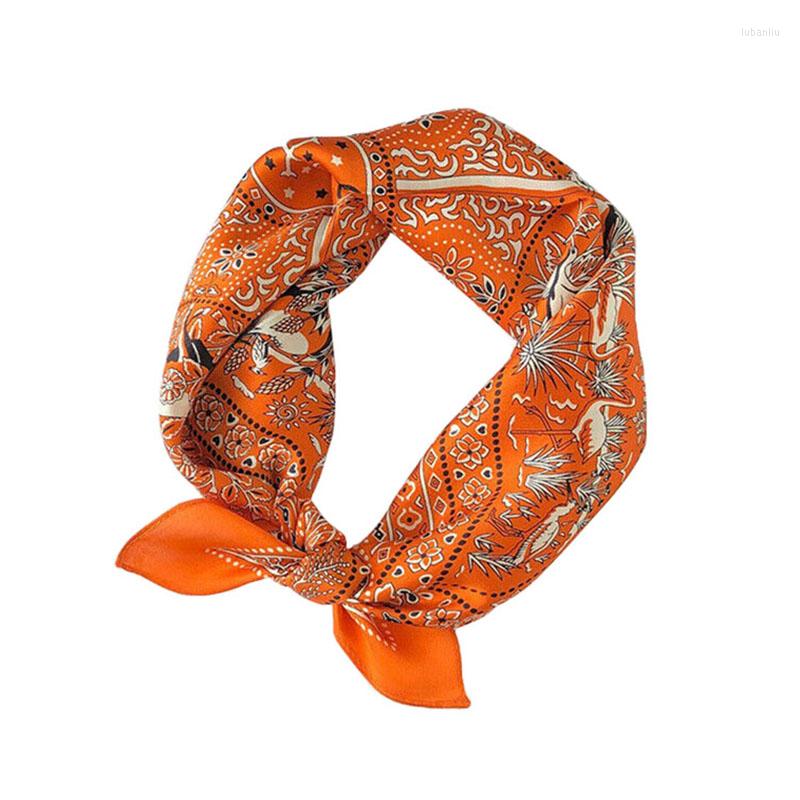 

Scarves Silk Scarf Shiny Bandana Women Vintage Aztec Style Deer Flora Print Kerchief Neck Hair Bag Headband Turban 53 53cm