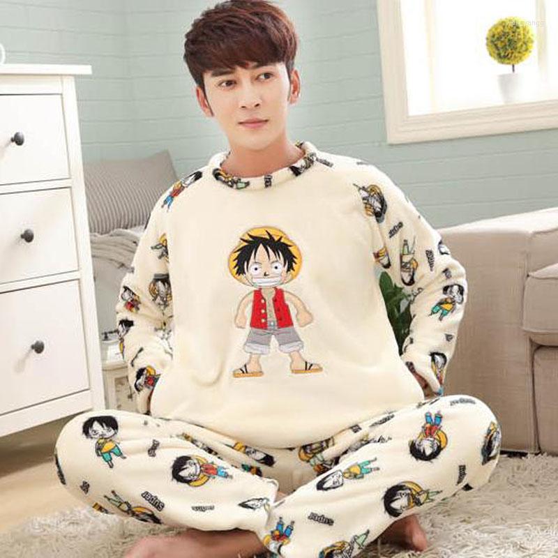 

Men's Sleepwear Men Coral Fleece 2022 Winter Male Pajama Sets Long-sleeve Fashion Youth Thick Lounge Set Plus Size 02, Laoshu