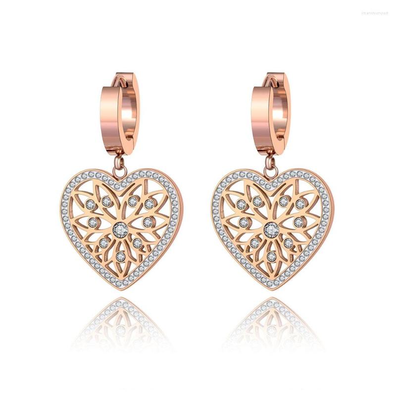 

Hoop Earrings Original Design Stainless Steel Love Heart Flower Jewelry Trendy CZ Crystal For Women Girl E19268