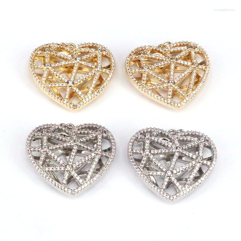 

Pendant Necklaces 5Pcs CZ Micro Pave Fashion 3D Heart Charms Pendants Gold Color Crystal Jewelry For Necklace