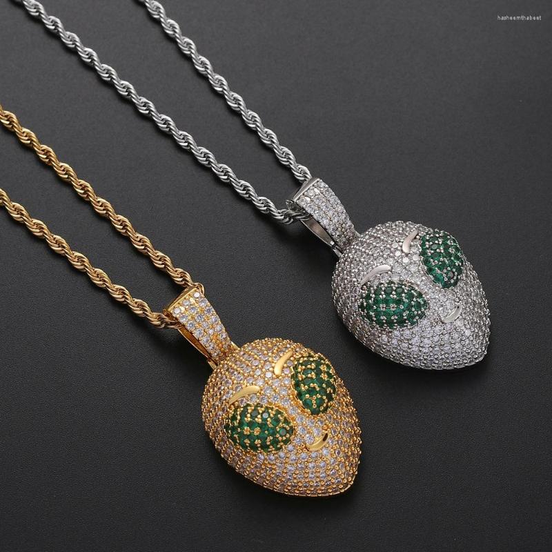 

Pendant Necklaces Hip Hop Alien Head In Gold White Color Soild Back Iced Out Cubic Zircon Stones Men Rock Jewelry