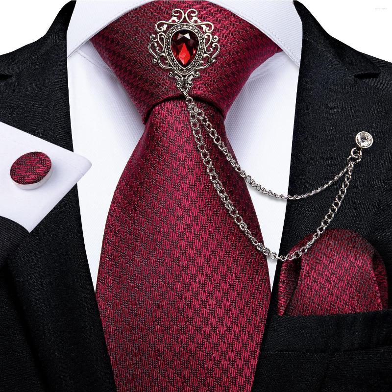 

Bow Ties Fashion 8cm Red Solid Necktie For Men Business Wedding Formal Gravata Handkerchief Set Brooch Chain Gift DiBanGu