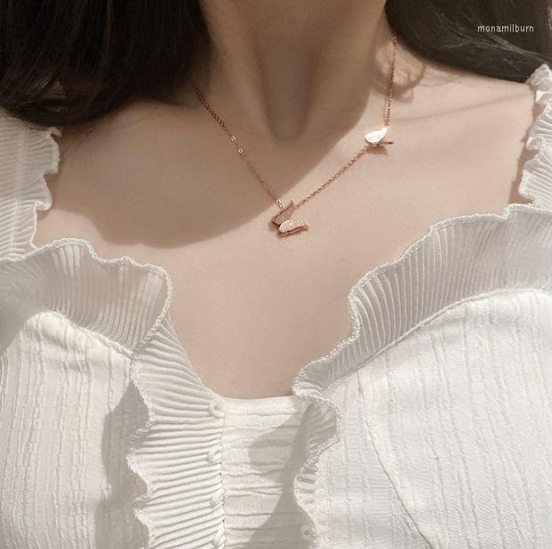 

Chains DanYuan Rose Gold SIlver Stainless Steel Double Butterfly Necklace Jewelry Chic Delicte Charm Women
