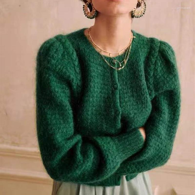 

Women's Sweaters 2022 Women Wool Mohair Knit Sweater Cardigan Long Sleeve Ladies Single-Breasted Green Knitwear Sweet All-Match Outwear Tops