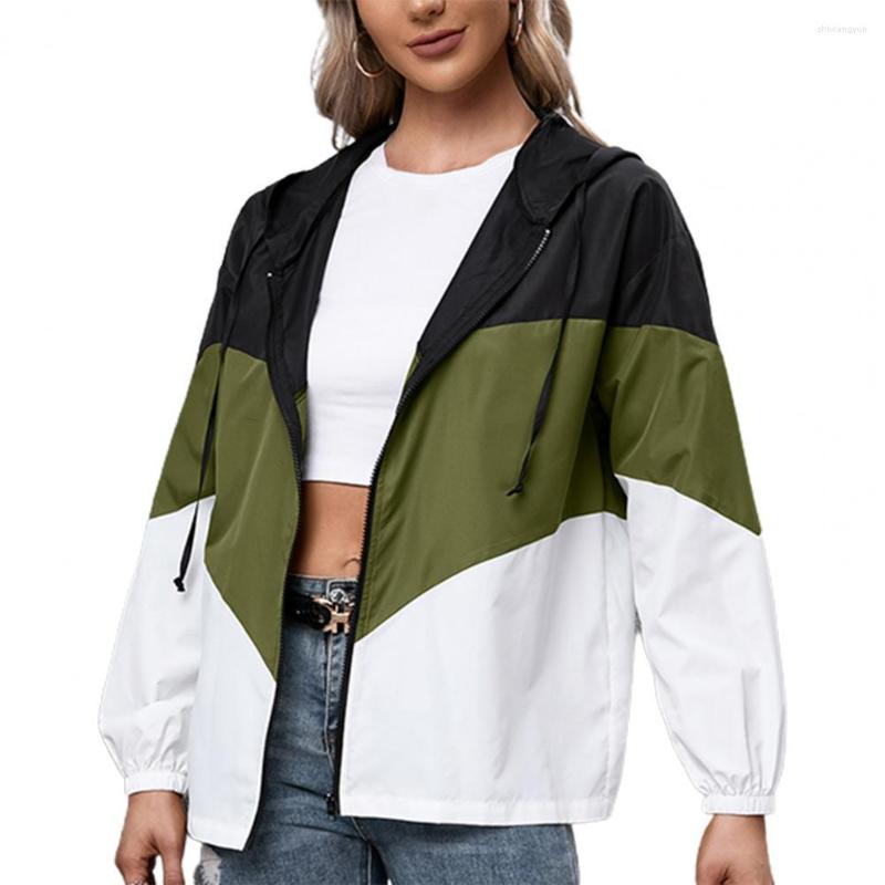 

Women' Trench Coats 2022 Autumn Fashion Simple Polyester Hooded Jacket Color Block Drawstring Women Waterproof Windproof Zipper Raincoat, Wine red