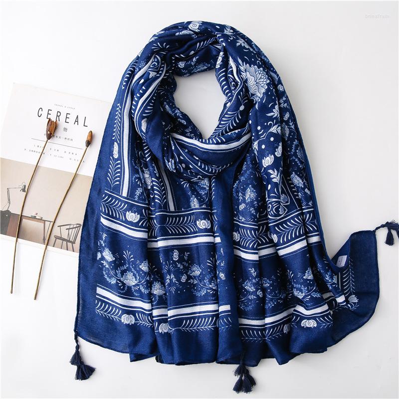 

Scarves Women Solid Floral Print Thick Twill Scarf With Tassels Girls Spring Tropical Printed Cape Shawl Wrap Long Flower