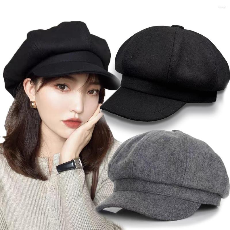 

Berets Loose Cloud Top Octagonal Beret Hats Wool Blended Sboy Hat Women Cool Street Brim Cap Outdoor Winter Autumn Caps Girl, Dark grey