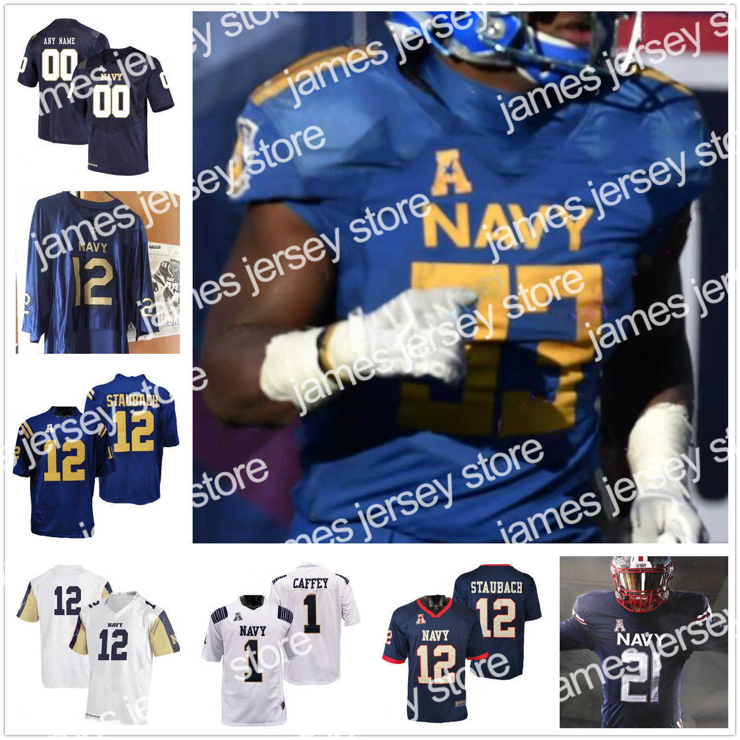 

American College Football Wear Custom Fly Navy Midshipmen Football Jersey NCAA College 25 Tazh Maloy 20 CJ Williams 43 Nelson Smith 10 Malcolm Perry 80 Mark Walker, White