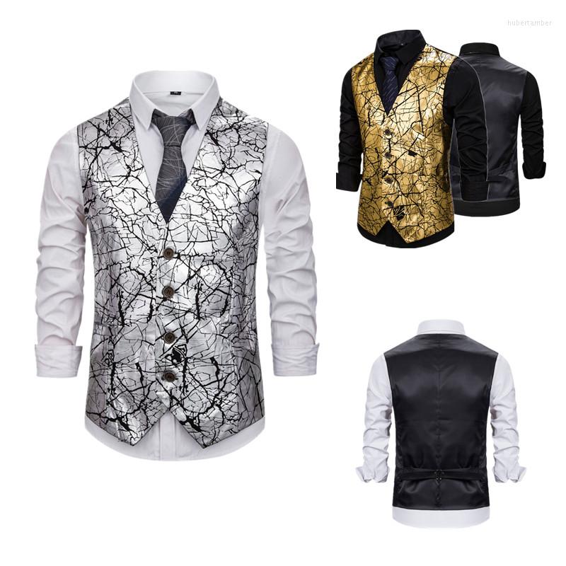

Men' Vests Men Steampunk Gold Crack Printed Mens Vest Casual Gilet Costume, Golden
