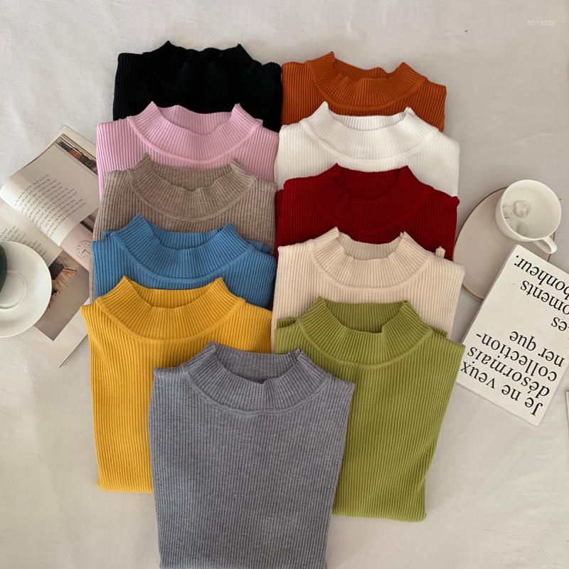

Women's Sweaters Half High Neck Knitted Top Gentle Soft Milk Blue Long Sleeve Slim Bottomed Shirt Ins Super Fire Inside With Solid Color, Black