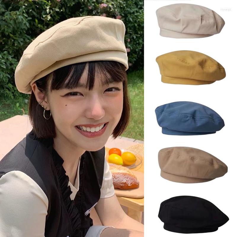 

Berets Cotton Women Winter Hats Vintage French Plaid Top Military Cap Painter Hat Autumn Streetwear Girls Octagonal Beret Caps, Black